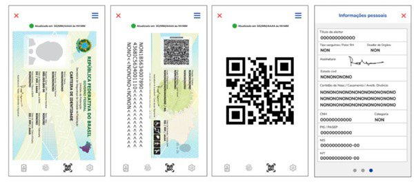 Telas da versão digital da Carteira de Identidade Nacional no celular