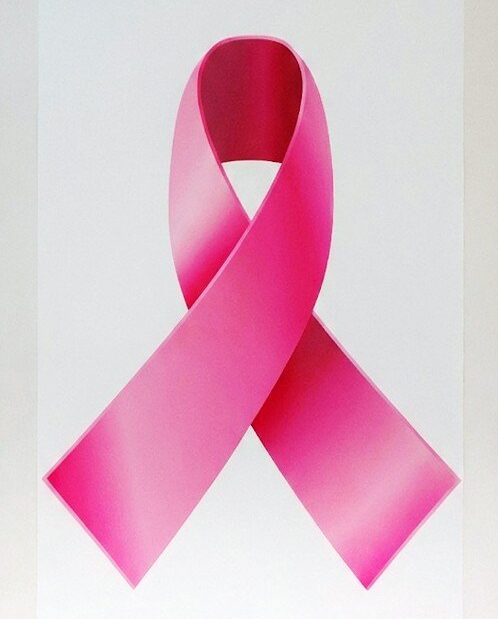 Laço rosa, símbolo da luta contra o câncer de mama, desenhado sobre fundo branco