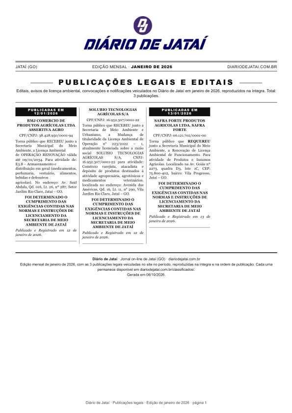 Primeira página da edição de Janeiro de 2026