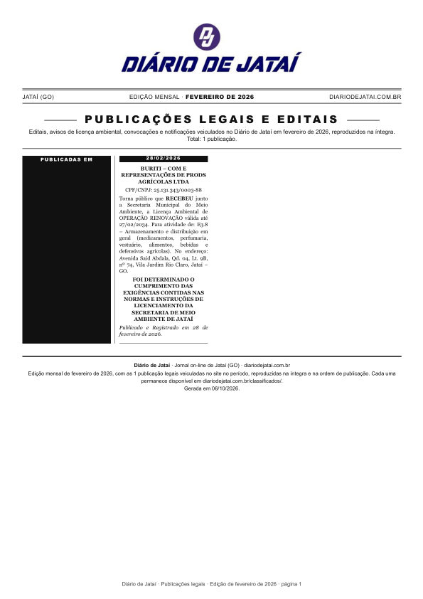 Primeira página da edição de Fevereiro de 2026