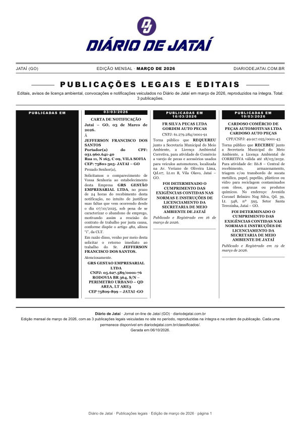 Primeira página da edição de Março de 2026