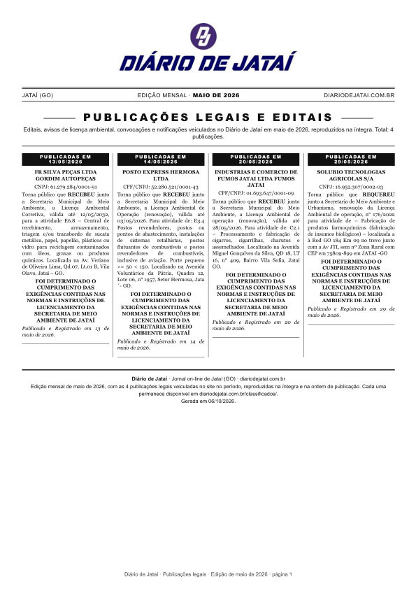 Primeira página da edição de Maio de 2026