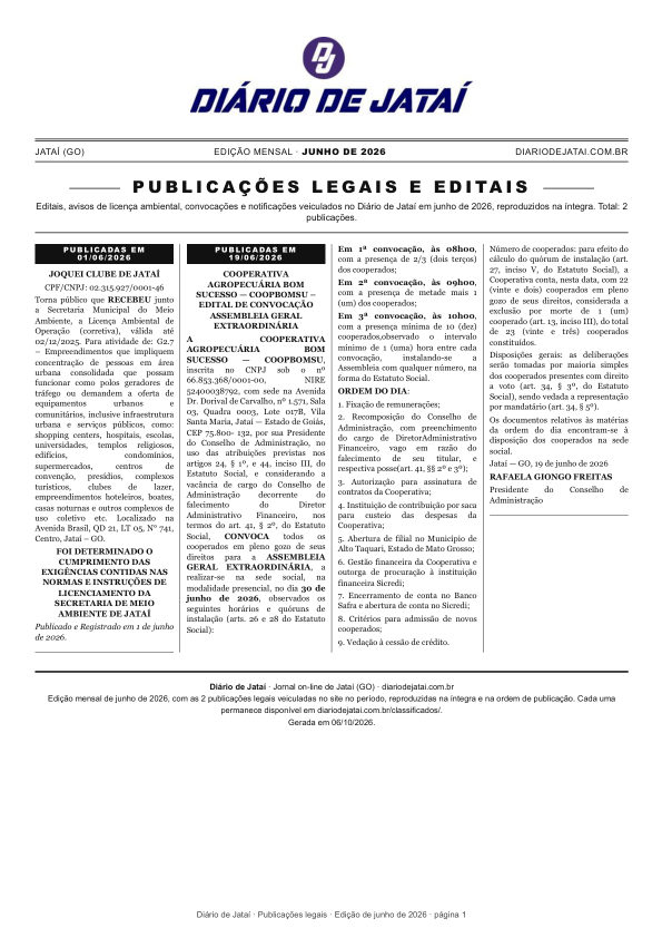 Primeira página da edição de Junho de 2026