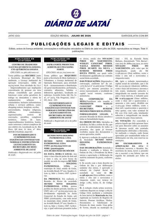 Primeira página da edição de Julho de 2026