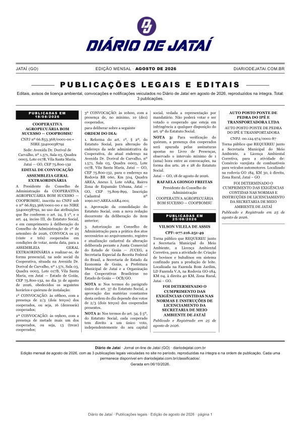 Primeira página da edição de Agosto de 2026