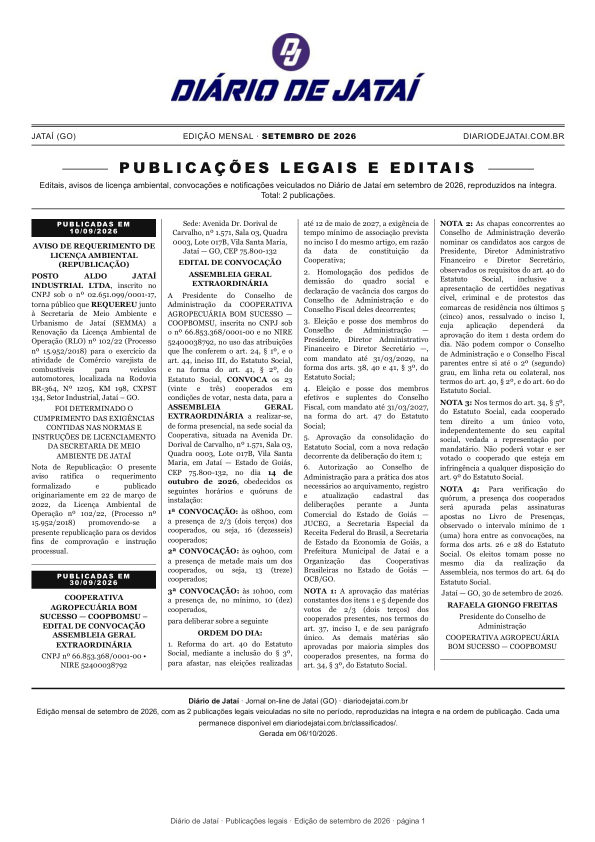 Primeira página da edição de Setembro de 2026